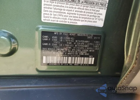 2011 Subaru Outback 2.5I Limited from USA, damaged, VIN 4S4BRCKC7B3391393